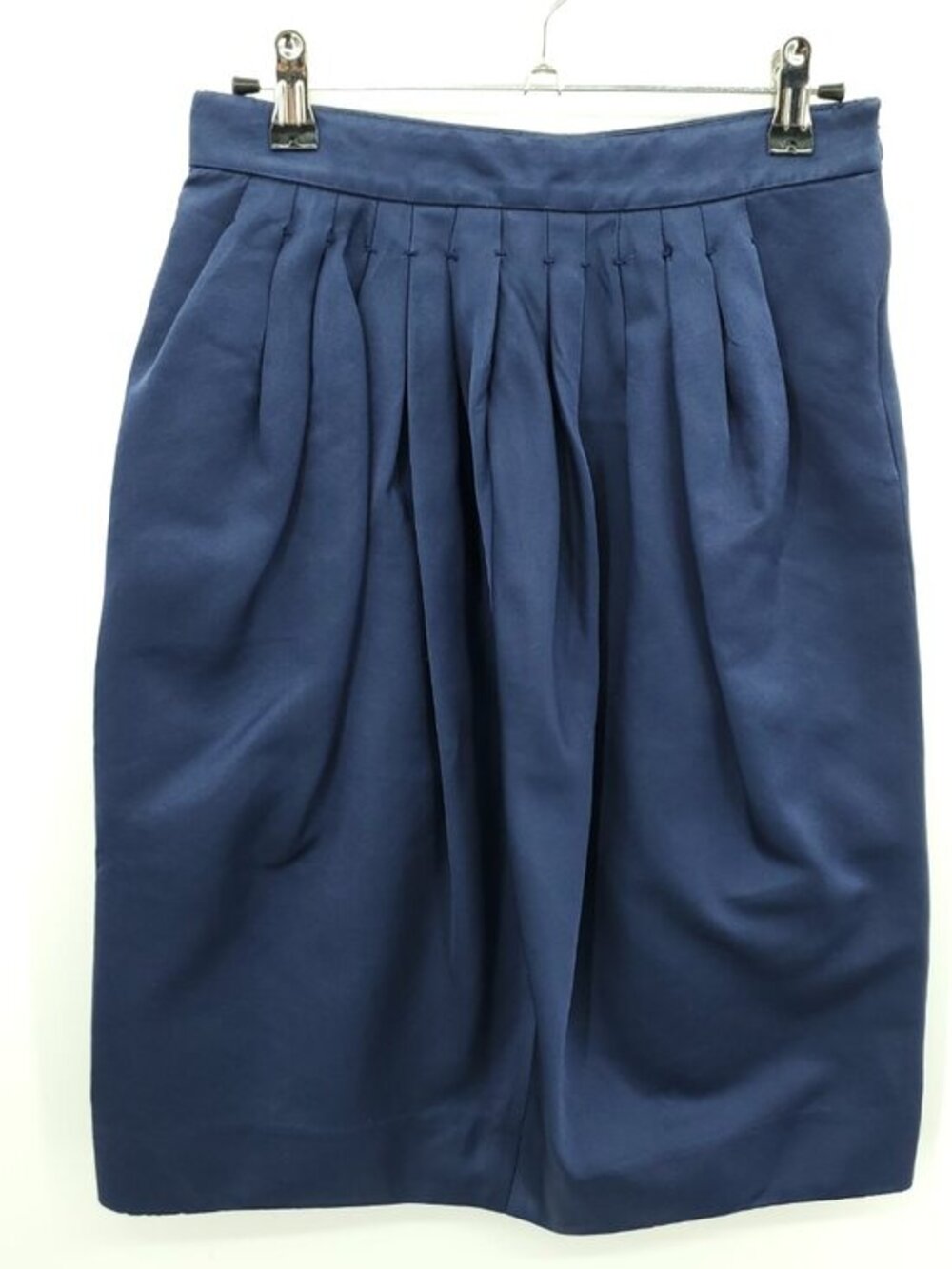 Valentino Garavani Silk/Cotton Pleated Pencil 8 Navy Blue